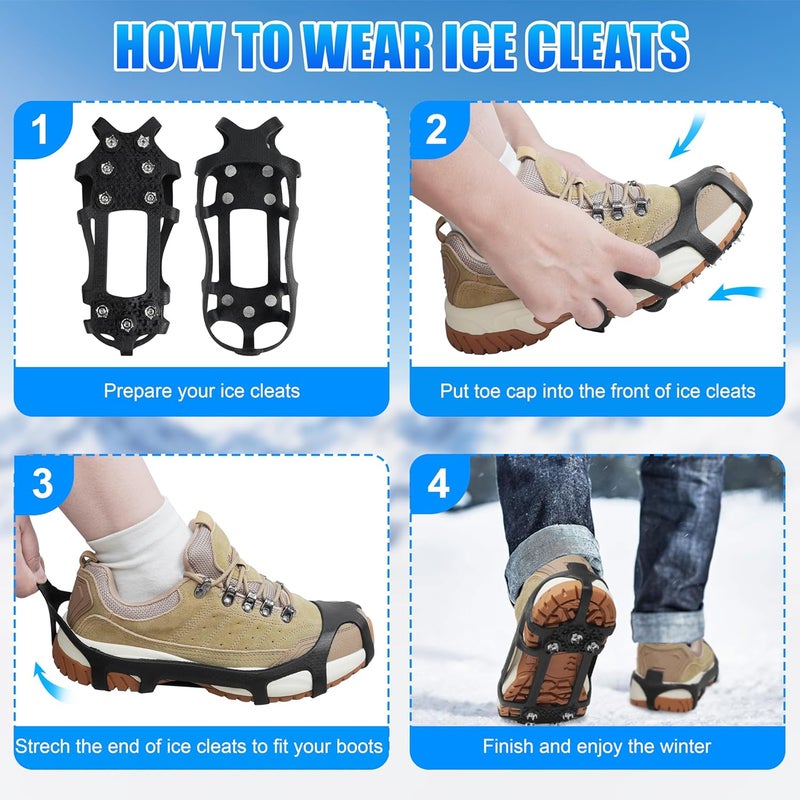 SILANON Ice Snow Cleats for Shoes and Boots,Snow Walk Traction Cleats Crampons Non-Slip 9 Point Cleats Ice Snow Grippers Overshoe for Women Men Kids Walking on Snow & Ice - Image 4